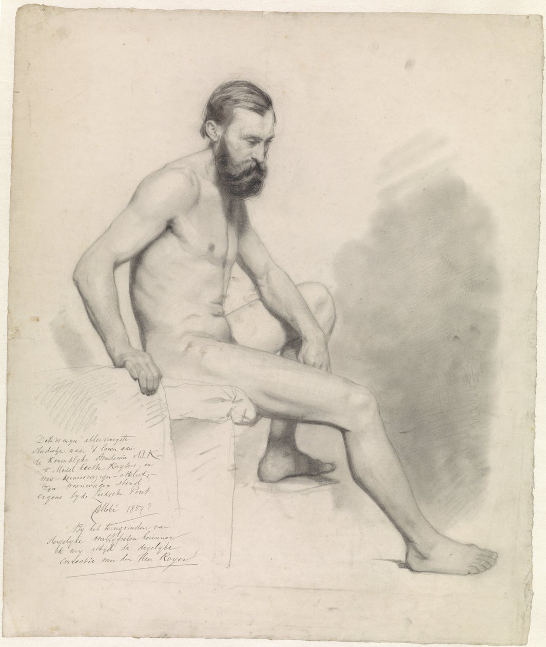 Oturmuş bir erkek çıplak çalışması, sağda by August Allebe