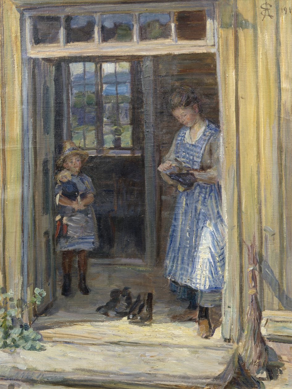 Kadın ve kız kapıda by August Eiebakke