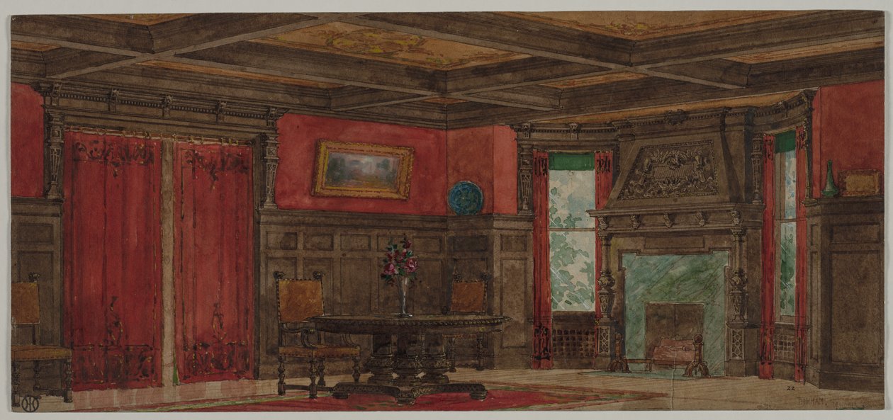 İç Tasarım için Rendering, yaklaşık 1880-1900. by August Frederick Biehle