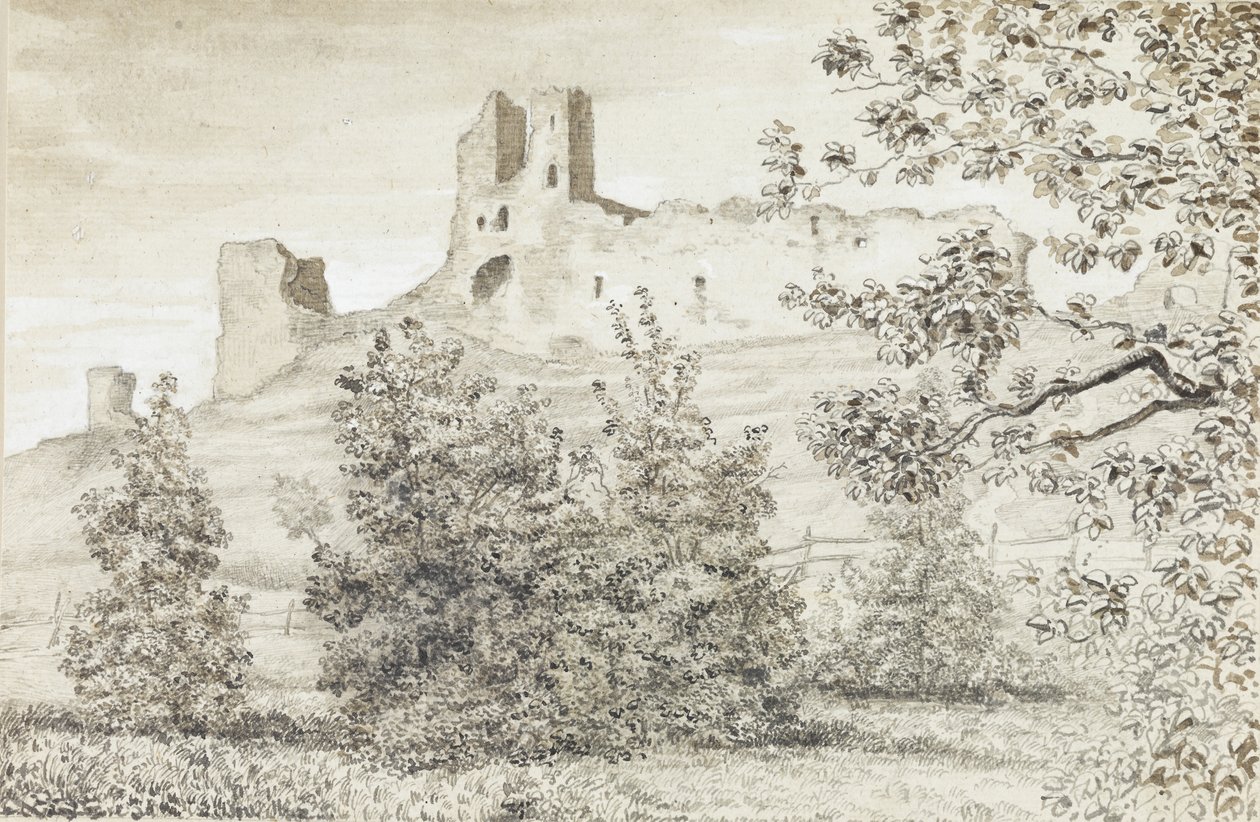 Rakvere Kalesi Harabelerinin Görünümü, 1828 (kağıt üzerine sepya ve kurşun kalem) by August Georg Wilhelm Pezold