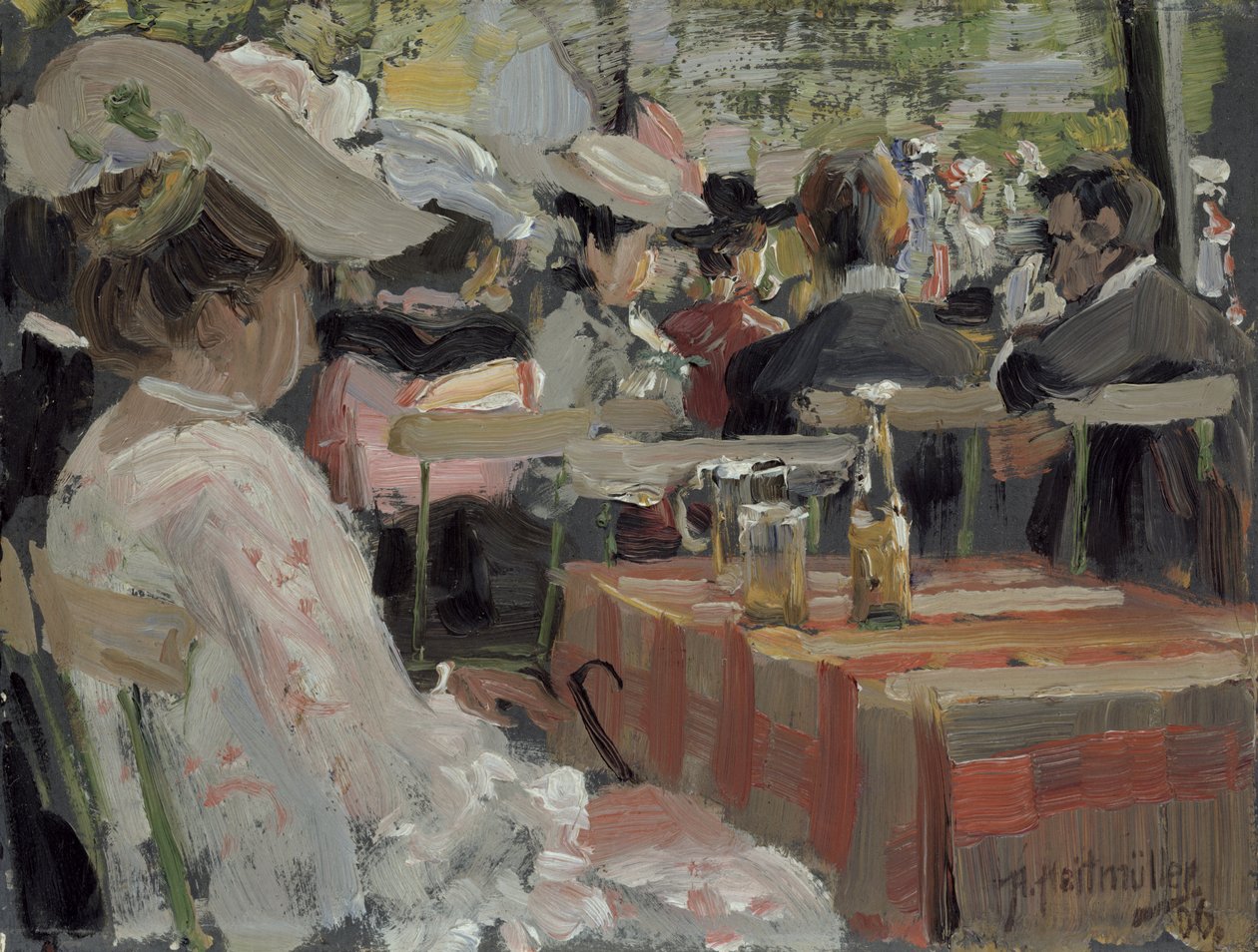A Garden Restaurant, 1906 (kart üzerinde yağlı boya) by August Heitmuller