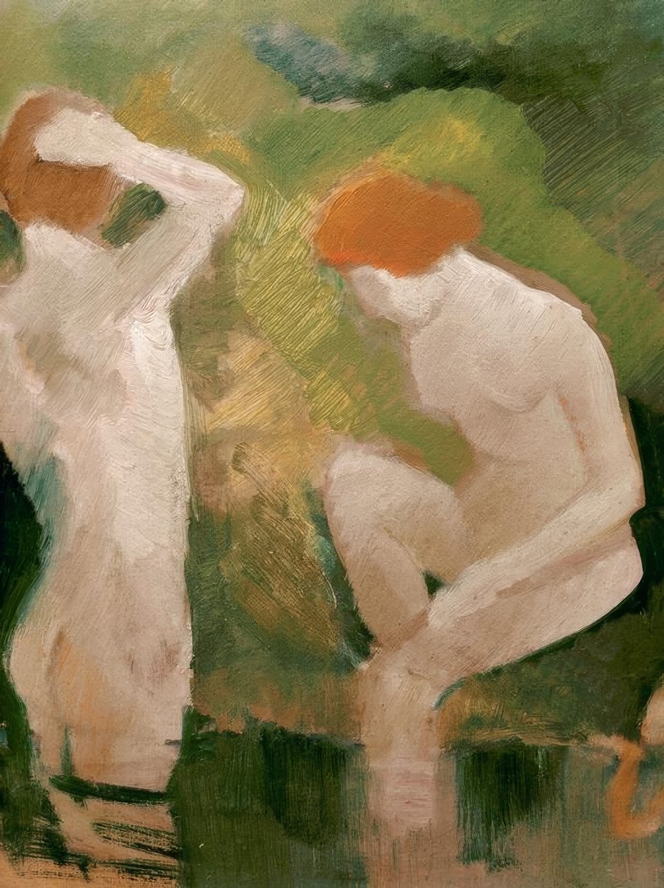 Yeşil yamaçta yıkananlar by August Macke