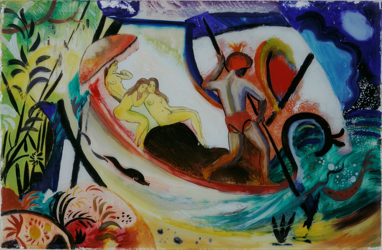 Bir mavnada üç kız by August Macke