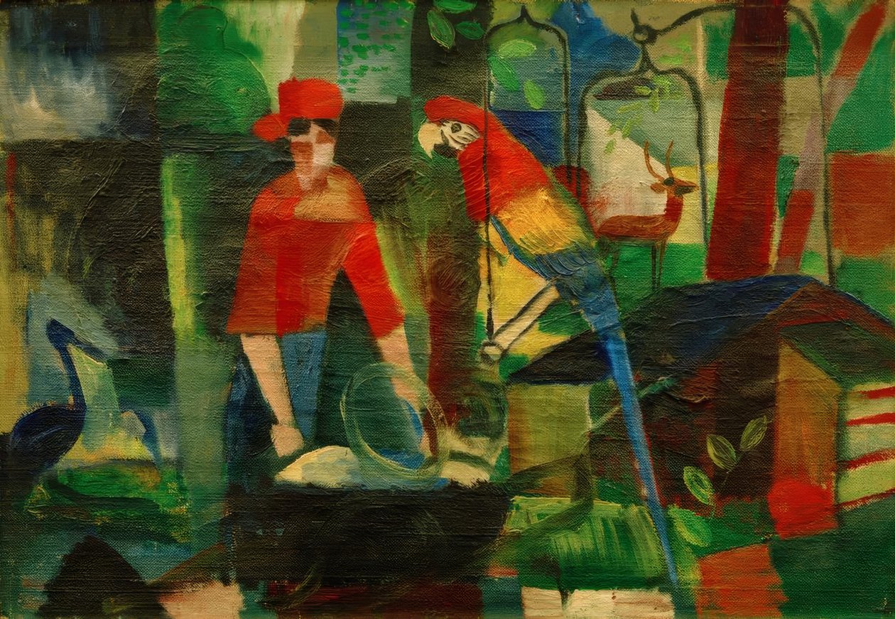 Bir manzara içinde bir papağan olan kadın by August Macke