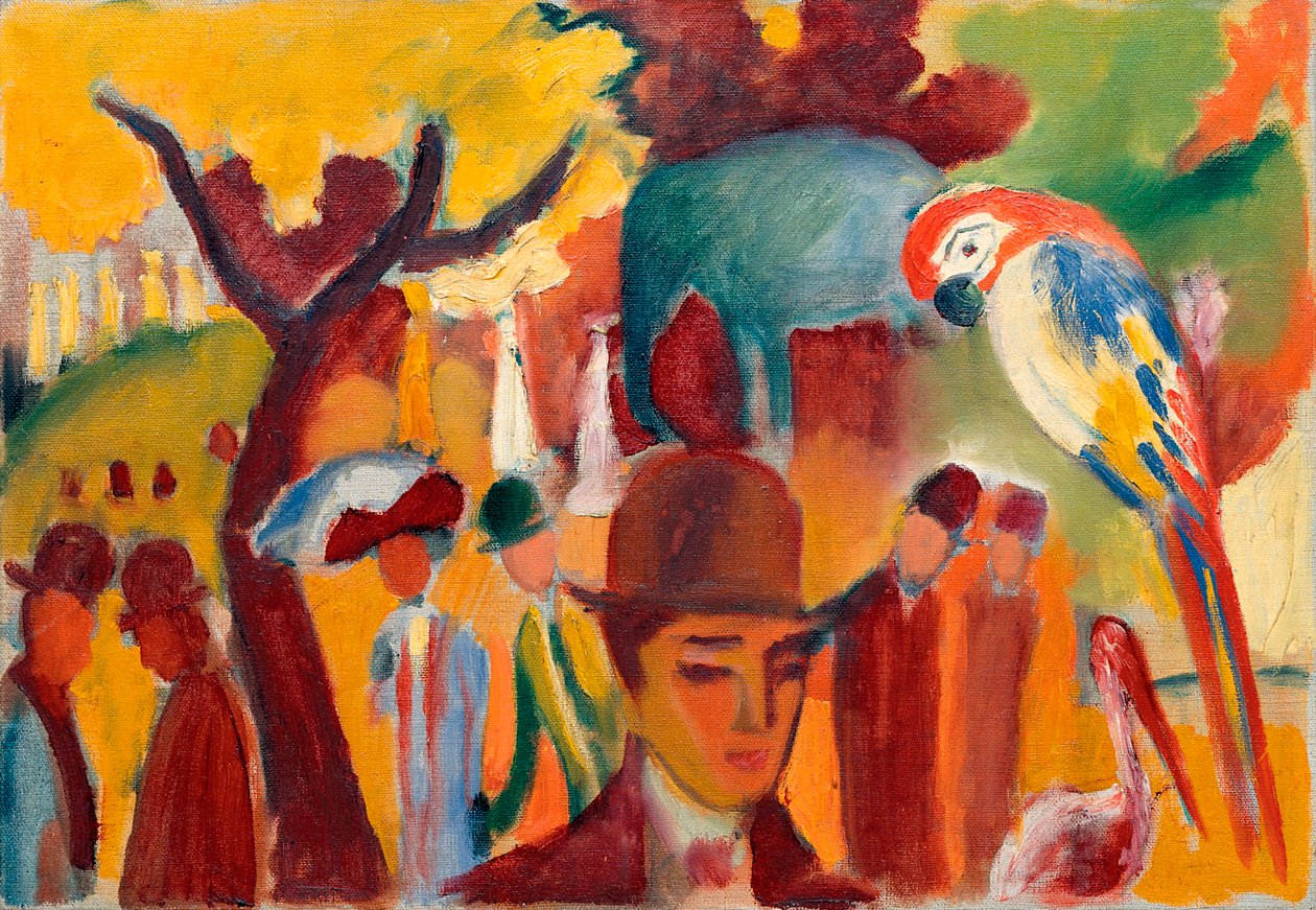 Kahverengi ve sarı renkli küçük hayvanat bahçesi. August Macke