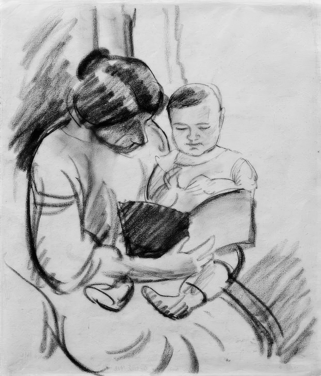 Çocuklu anne, okuma (Elisabeth ve Walterchen by August Macke