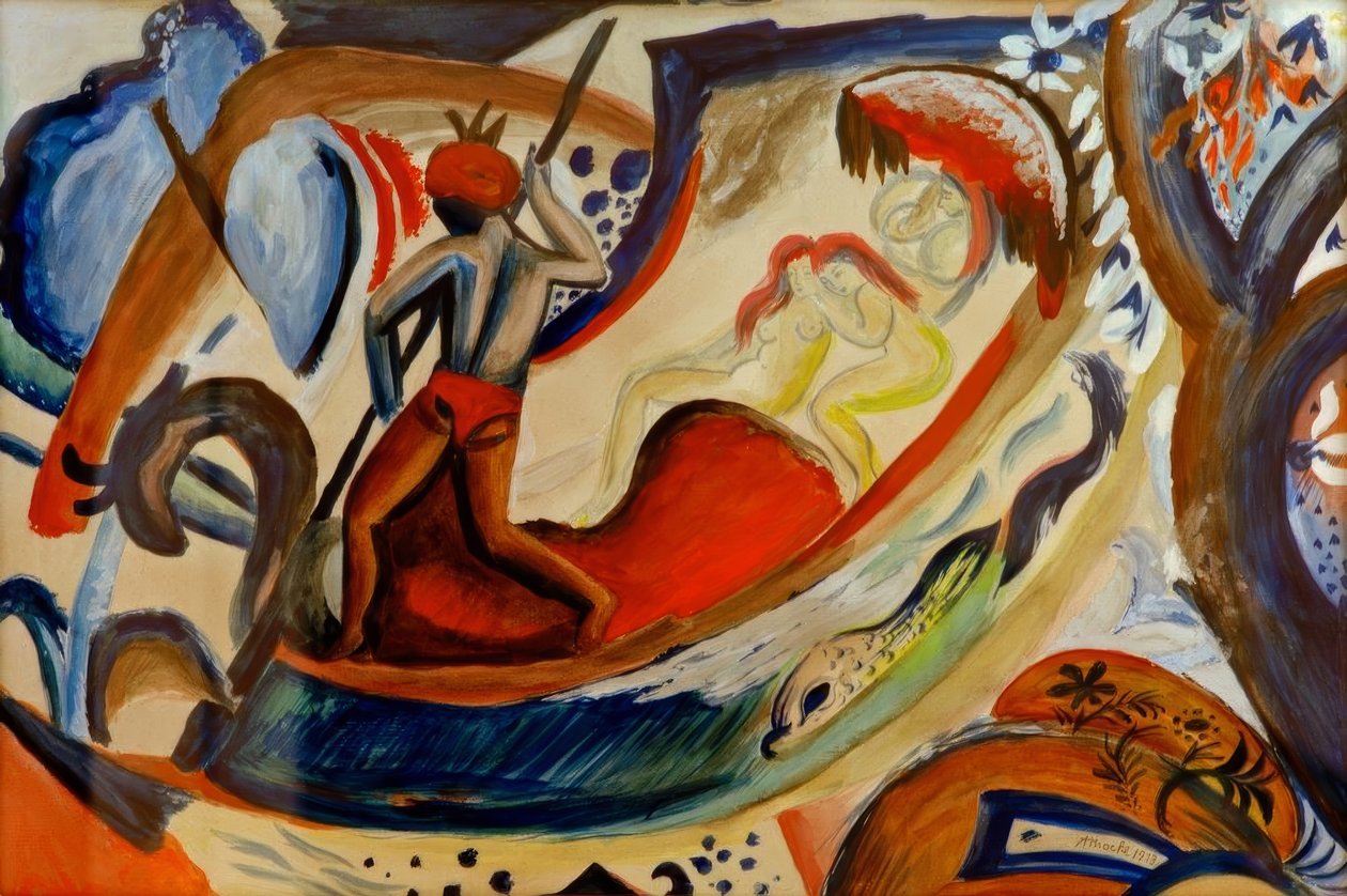 Teknede çıplak kızlar by August Macke