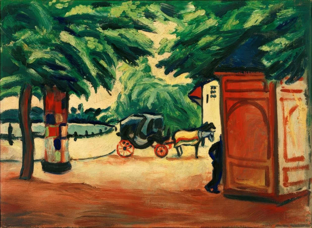 Bir park gölünde at arabası by August Macke