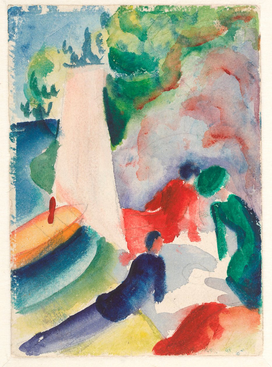 ""Sahilde piknik"" (Yelkenden sonra piknik) Suluboya, August Macke (1887-1914) 1913 Soluk 17,6x12,2 cm Albertina, Viyana by August Macke