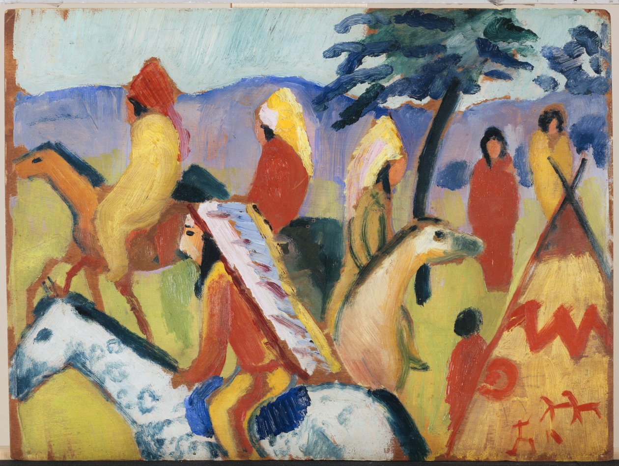 Kızılderililer çadırın yanında sürme by August Macke