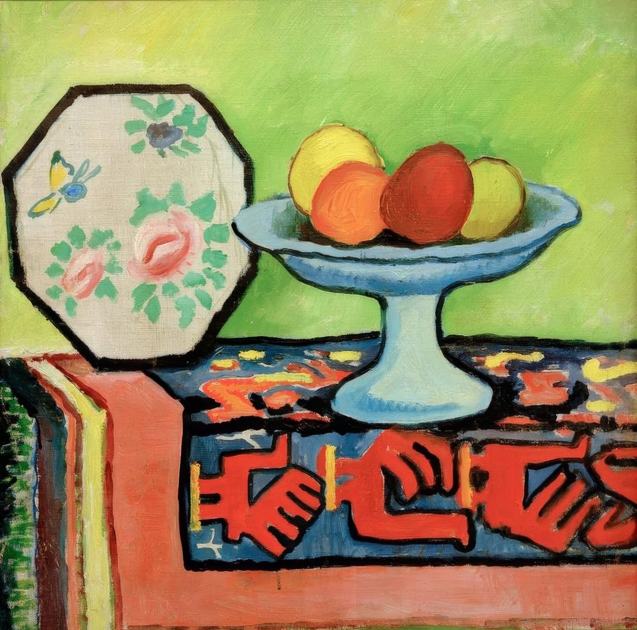 Bir elma kabuğu ve bir Japon hayranı ile natürmort by August Macke