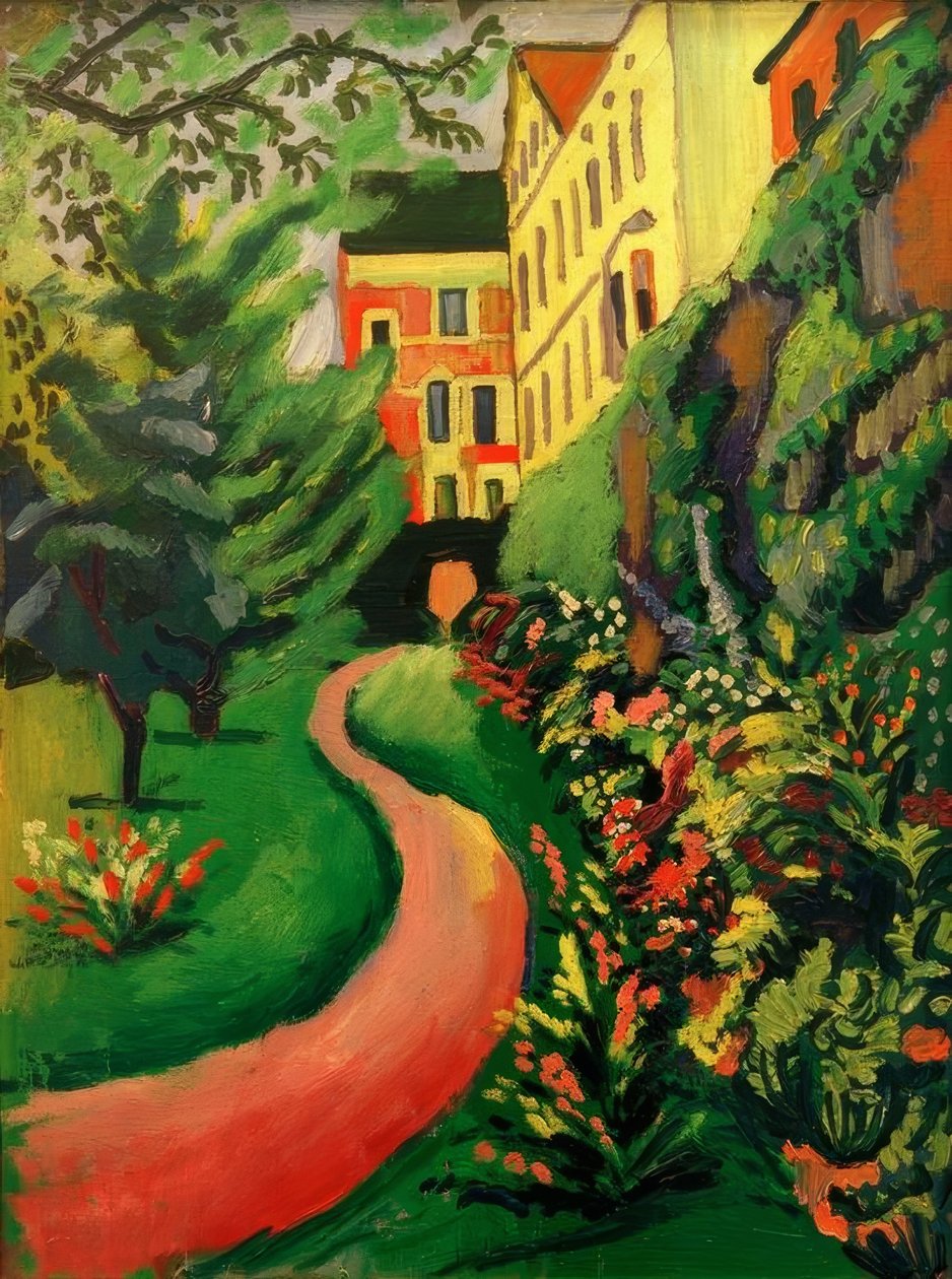 Çiçek açan bordürlü bahçemiz by August Macke