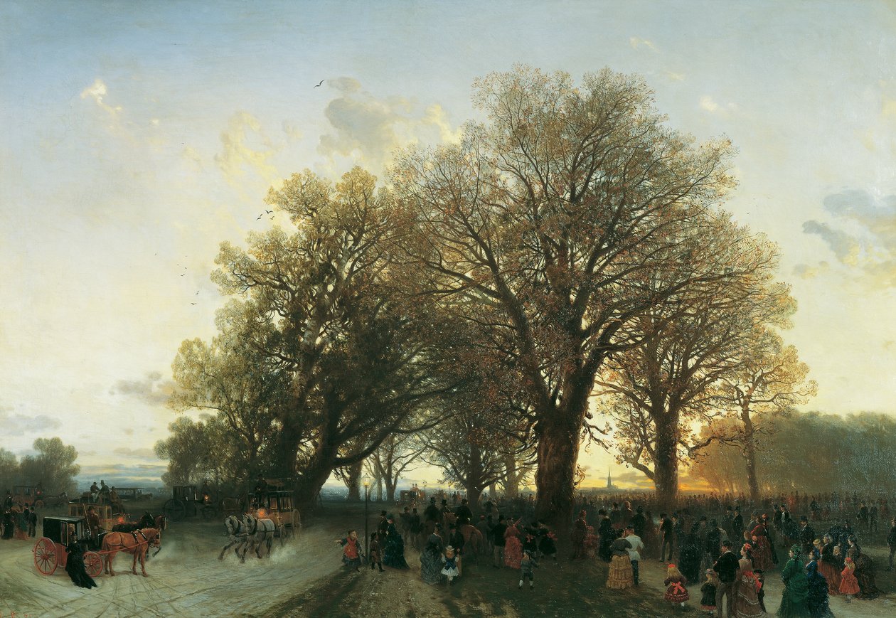 1873'te Viyana Prater'deki dünya sergisinden eve dönüş yolunda by August Schaeffer von Wienwald