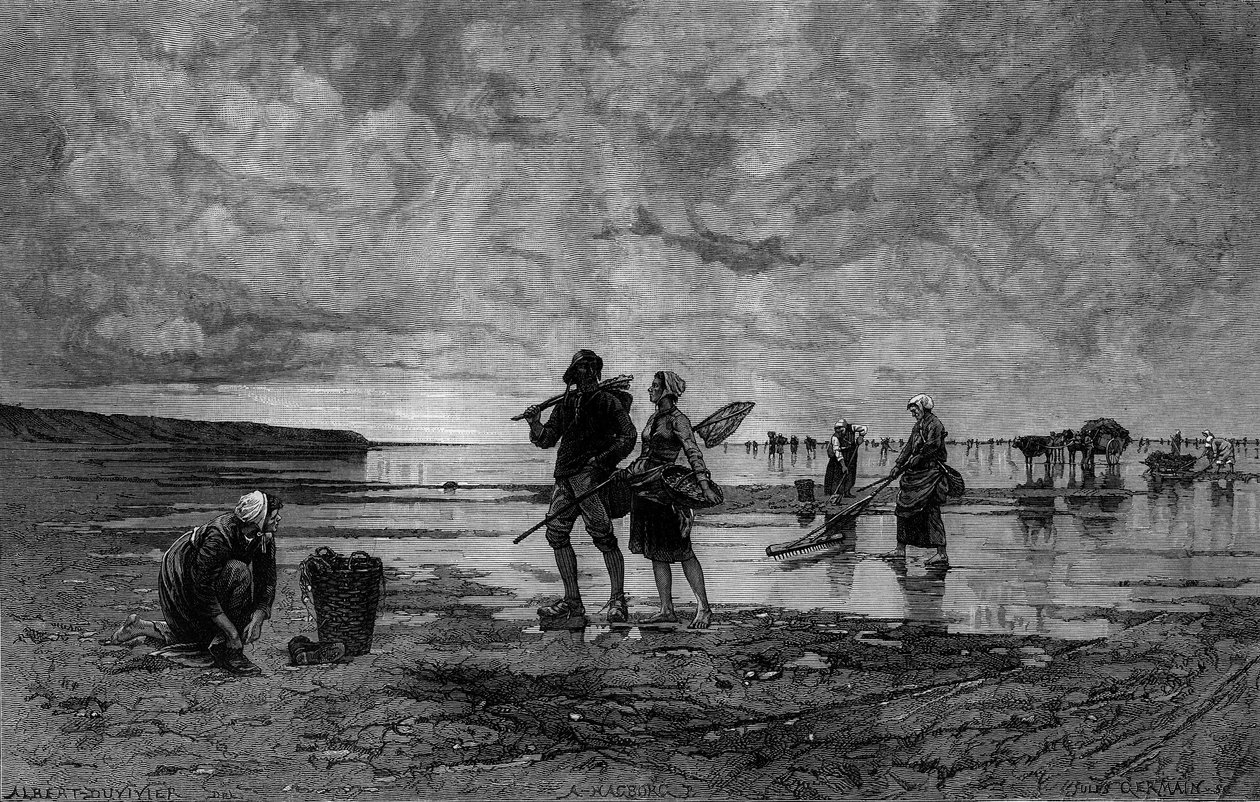 Kanaldaki büyük kısrak (19. yüzyıl): bir kumsalda deniz kabuğu balıkçıları. Hagborg Auguste Wilhem Nikolaus