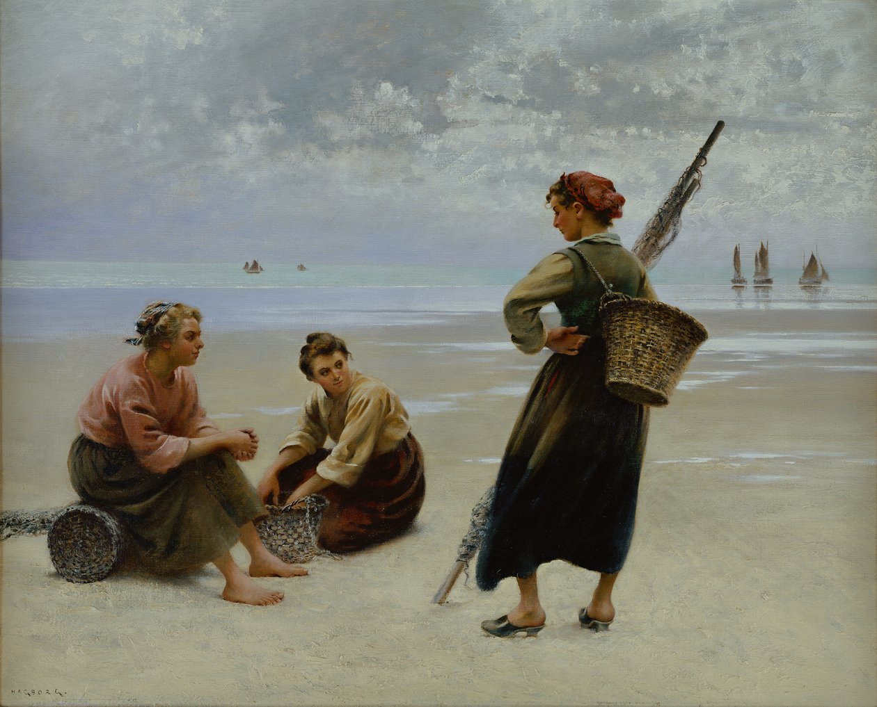 Midye Toplayıcılar, Brittany (tuval üzerine yağlı boya) by August Wilhelm Nikolaus Hagborg