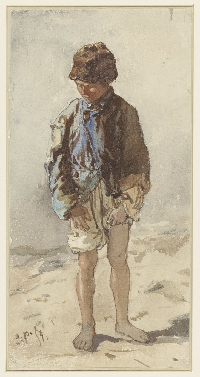 Macar çocuk, ayakta ve yüz, yalınayak ve kürk şapka takıyor by August Xaver Carl von Pettenkofen