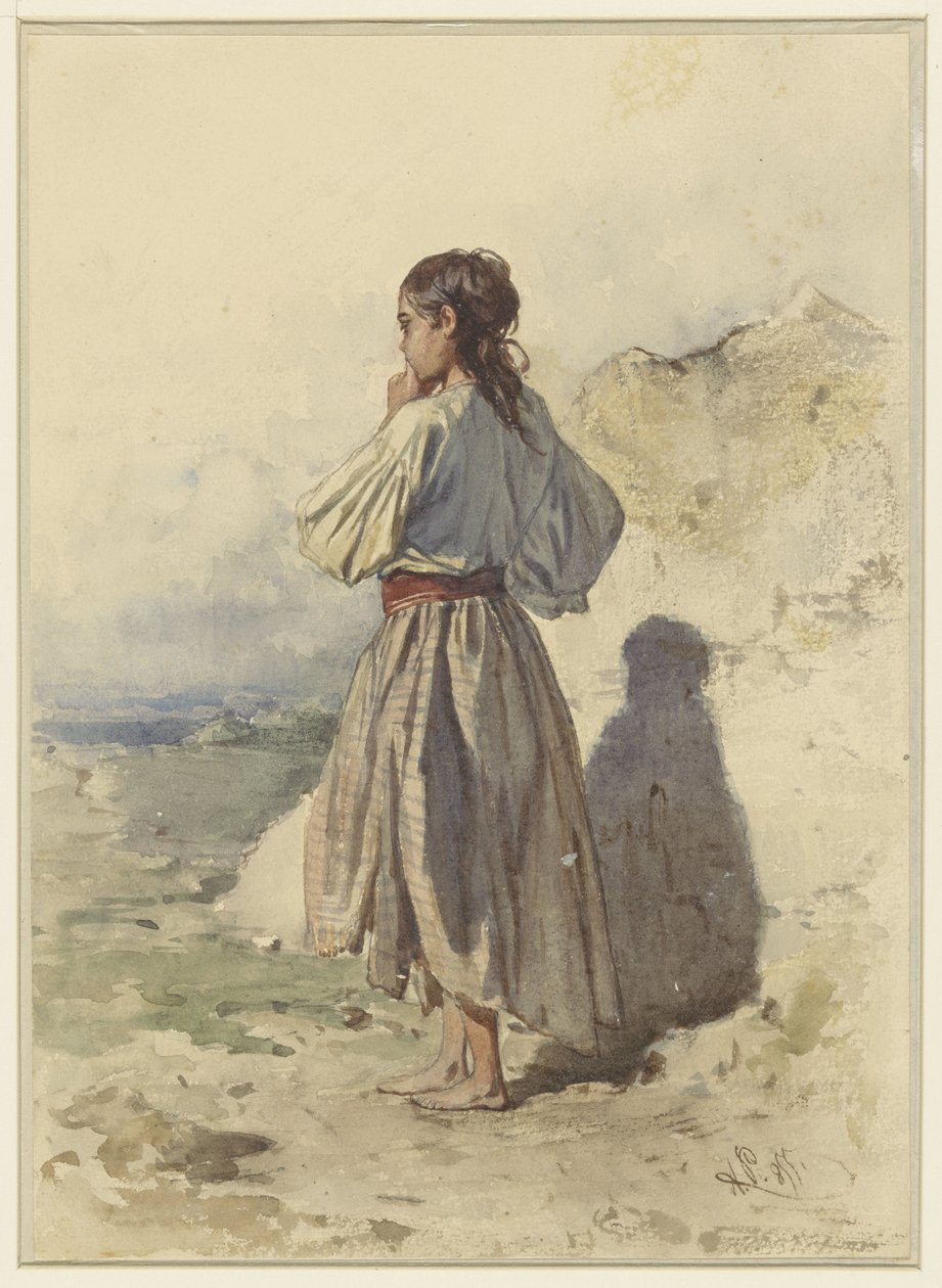 Macar kadın, dörtte üçü solda duruyor, arkadan görülüyor by August Xaver Carl von Pettenkofen