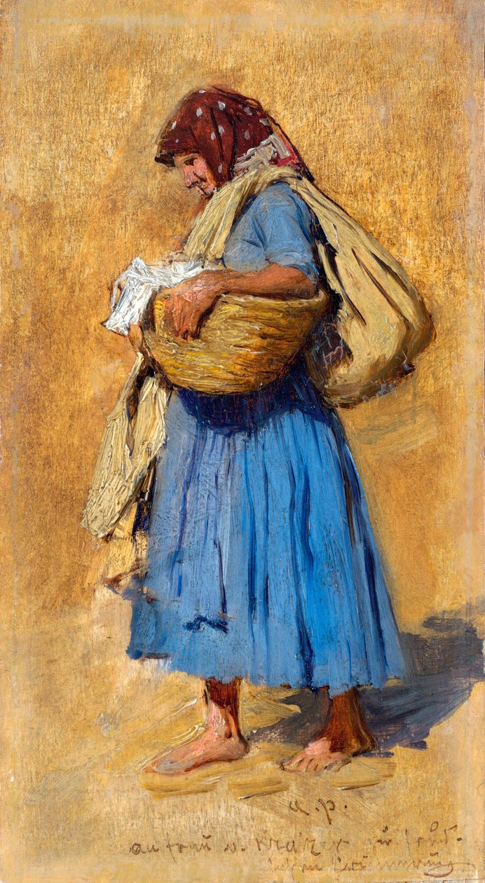 Bir Çiftçinin Burnunu Üfleyen Bir Çiftçi Karısı - Tablo August Ritter von Pettenkofen (1821-1889), ahşap üzerine yağlı boya (15.4x8.4 cm), yaklaşık 1871-1874 - Leopold Müzesi, Viyana (Avusturya) by August Xaver Karl von Pettenkofen