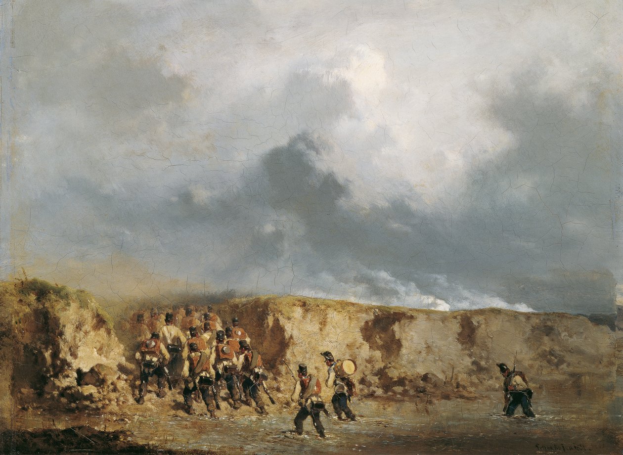 Bir ford geçerken Avusturya askerleri by August von Pettenkofen