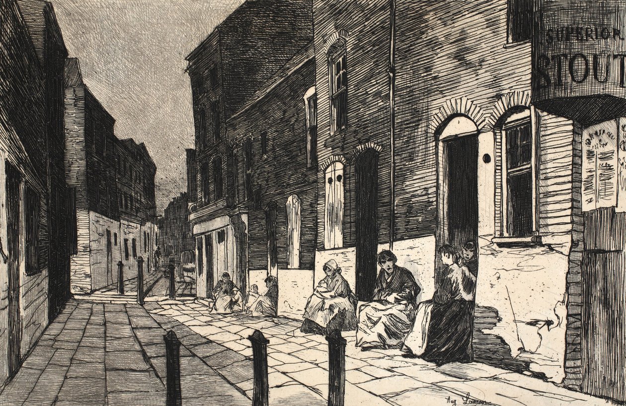 'La Rue a Londres'ten bir çizim, pub. G. Charpentier ve Cie, 1884 by Auguste Andre Lancon
