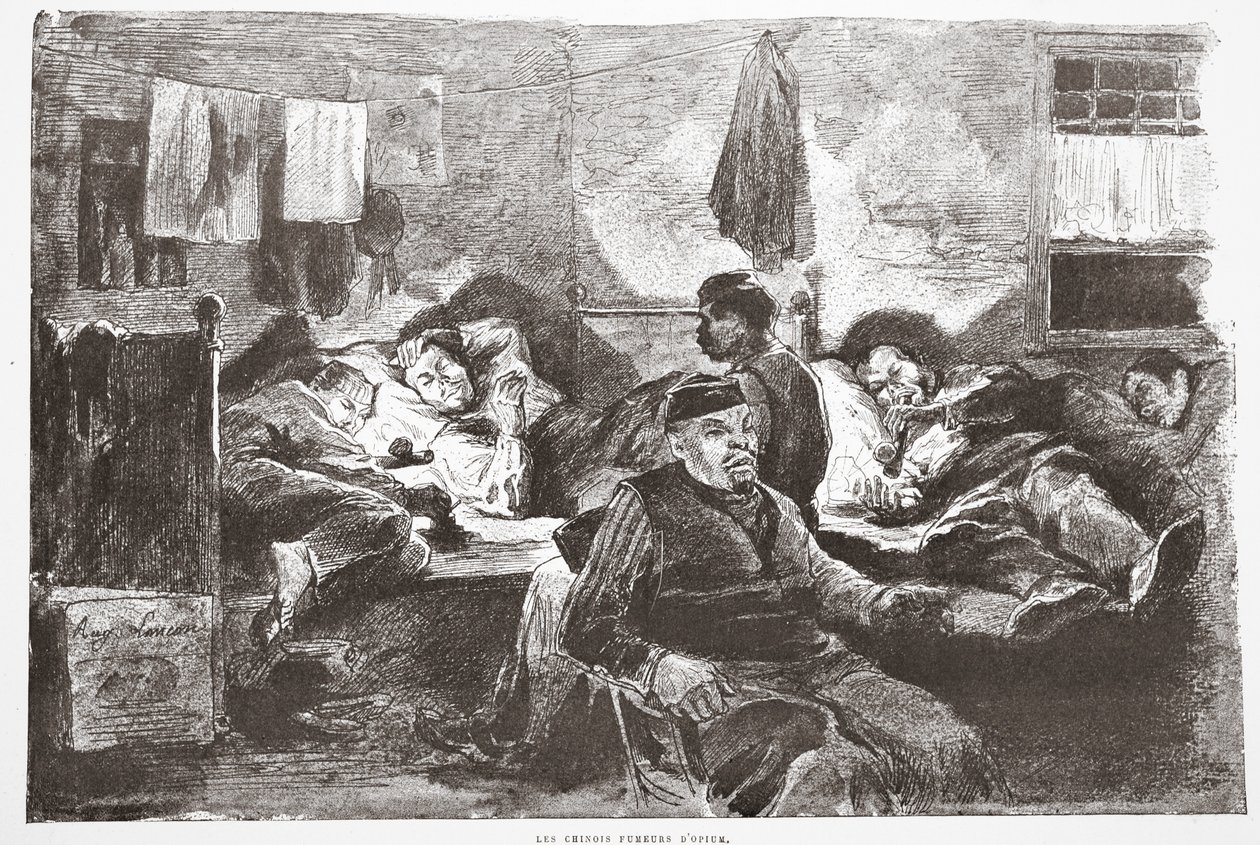 Çin Afyon Sigara İçenler, 'La Rue a Londres'ten bir örnek, pub. G. Charpentier ve Cie, 1884 by Auguste Andre Lancon