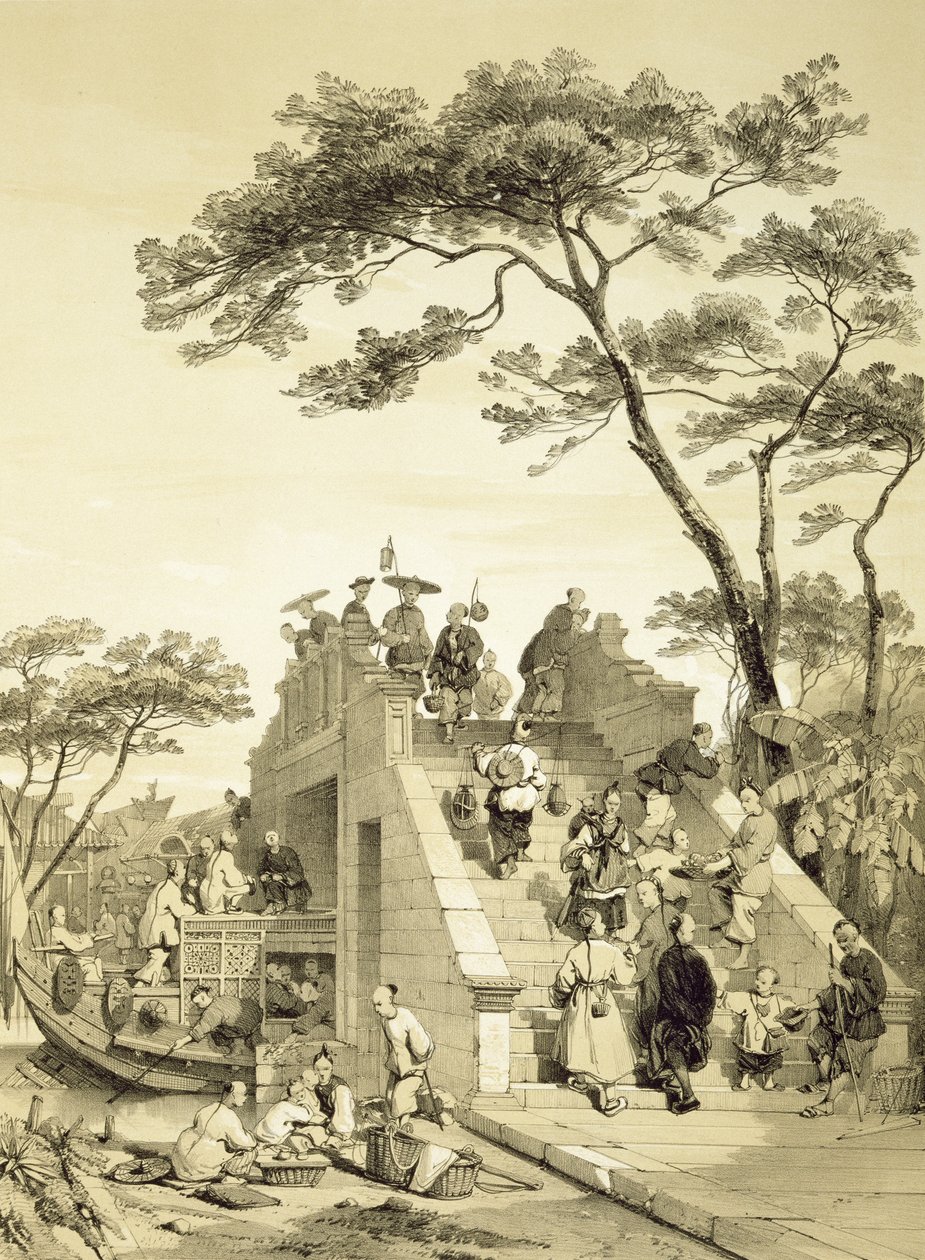 Kanton yakınlarındaki köprü, Eugene Ciceri (1813-90) 1842 (renkli lito) tarafından oyulmuş 