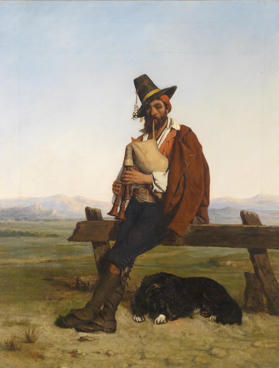 Müzik yapan bir çobanla İtalyan manzarası by Auguste Charpentier