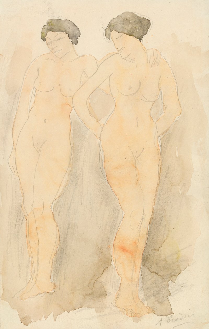 'İki Ayakta Figür' (kağıt üzerinde wc ile grafit) by Auguste Rodin