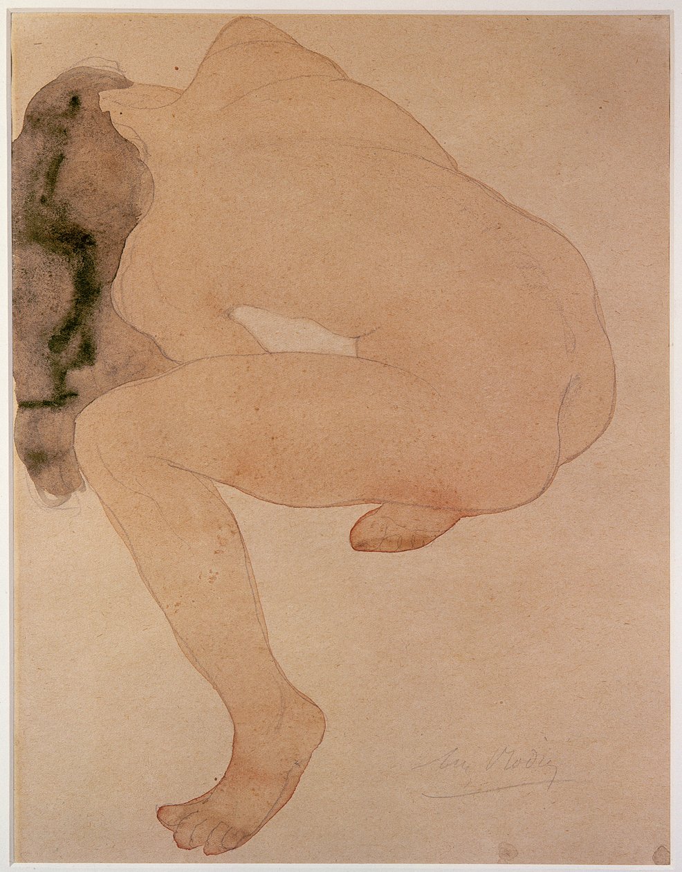 Oturan çıplak eğilerek (kağıt üzerinde kalem ve klozet) by Auguste Rodin