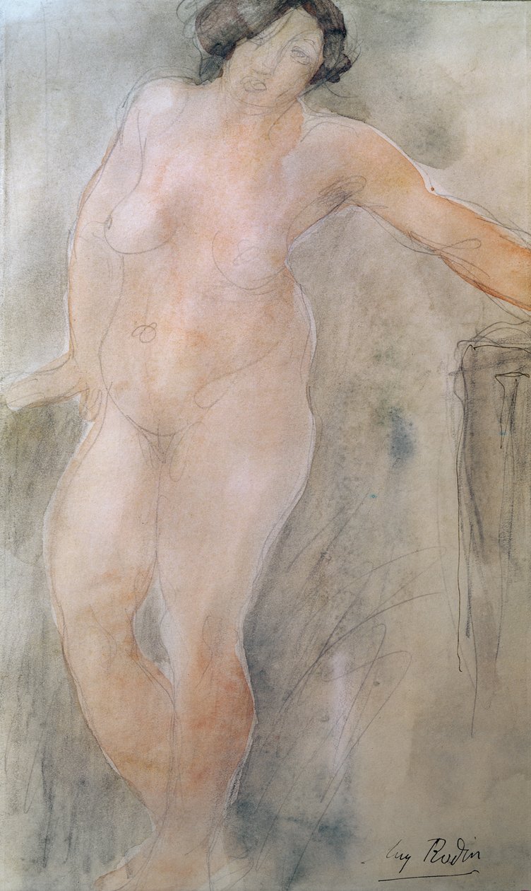 Çıplak Kadın Çalışması (kağıt üzerinde kalem ve tuvalet) by Auguste Rodin