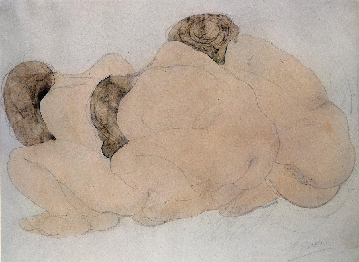 Üç Boulders (kağıt üzerinde kalem ve wc) by Auguste Rodin