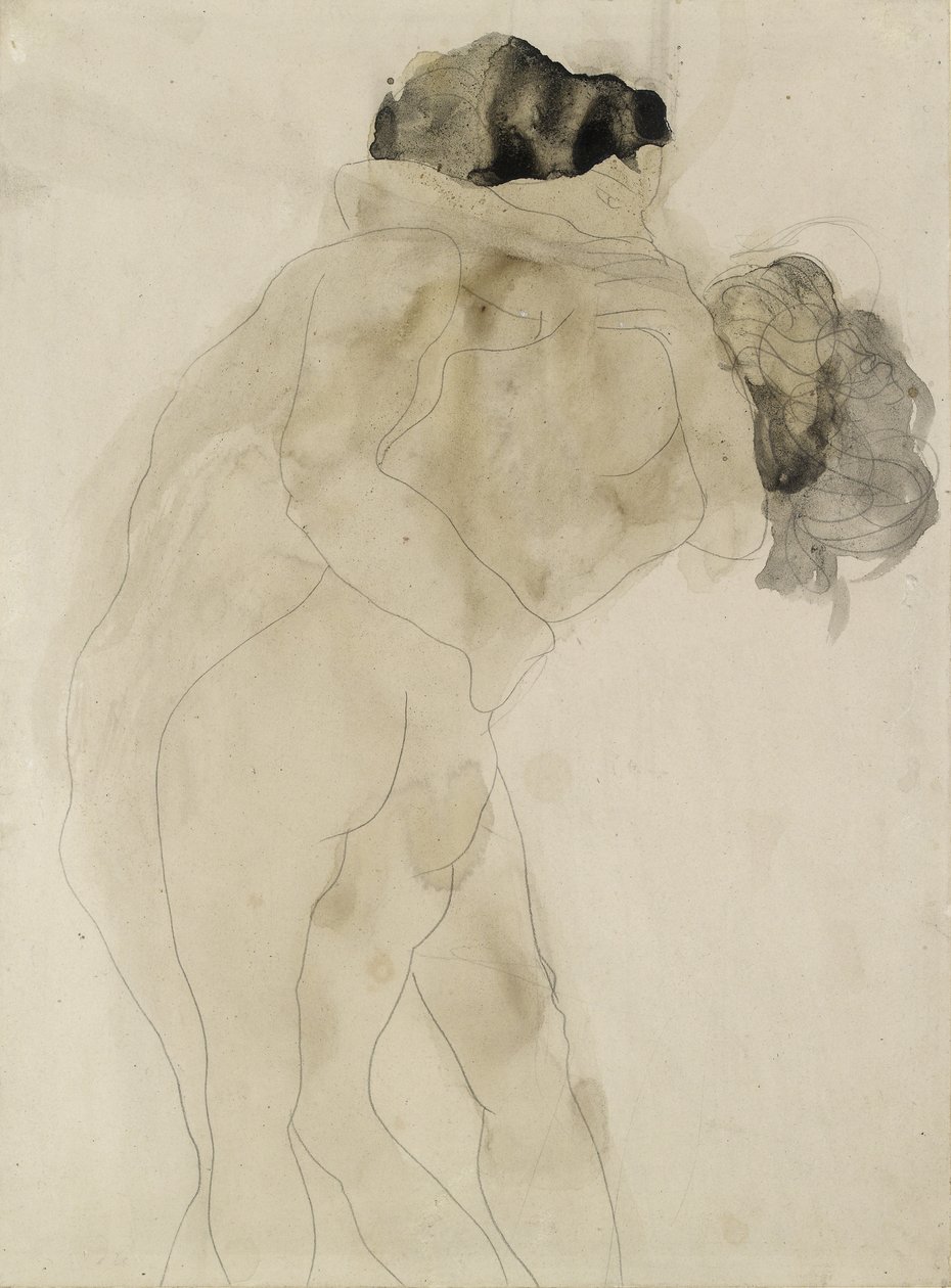 İki kucaklayan figür (beyaz dokuma kağıt üzerinde grafit) by Auguste Rodin