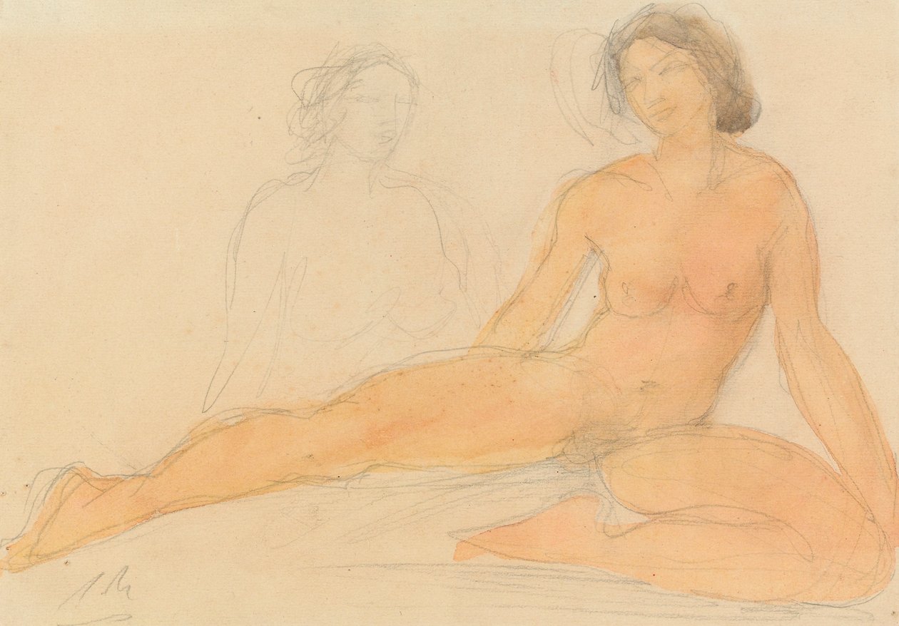 Oturmuş iki nü (kağıt üzerinde grafit ve klozet) by Auguste Rodin