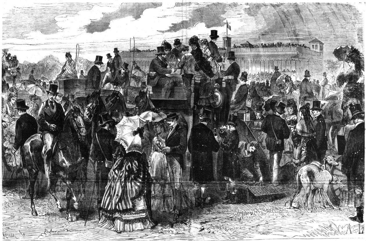 Longchamps yarışları: Le Grand Prix de Paris, "" Le Figaro"da, resimli ek, 6 Haziran 1875 Pazar günü, Lançon tarafından çizim. by Auguste Andre Lancon