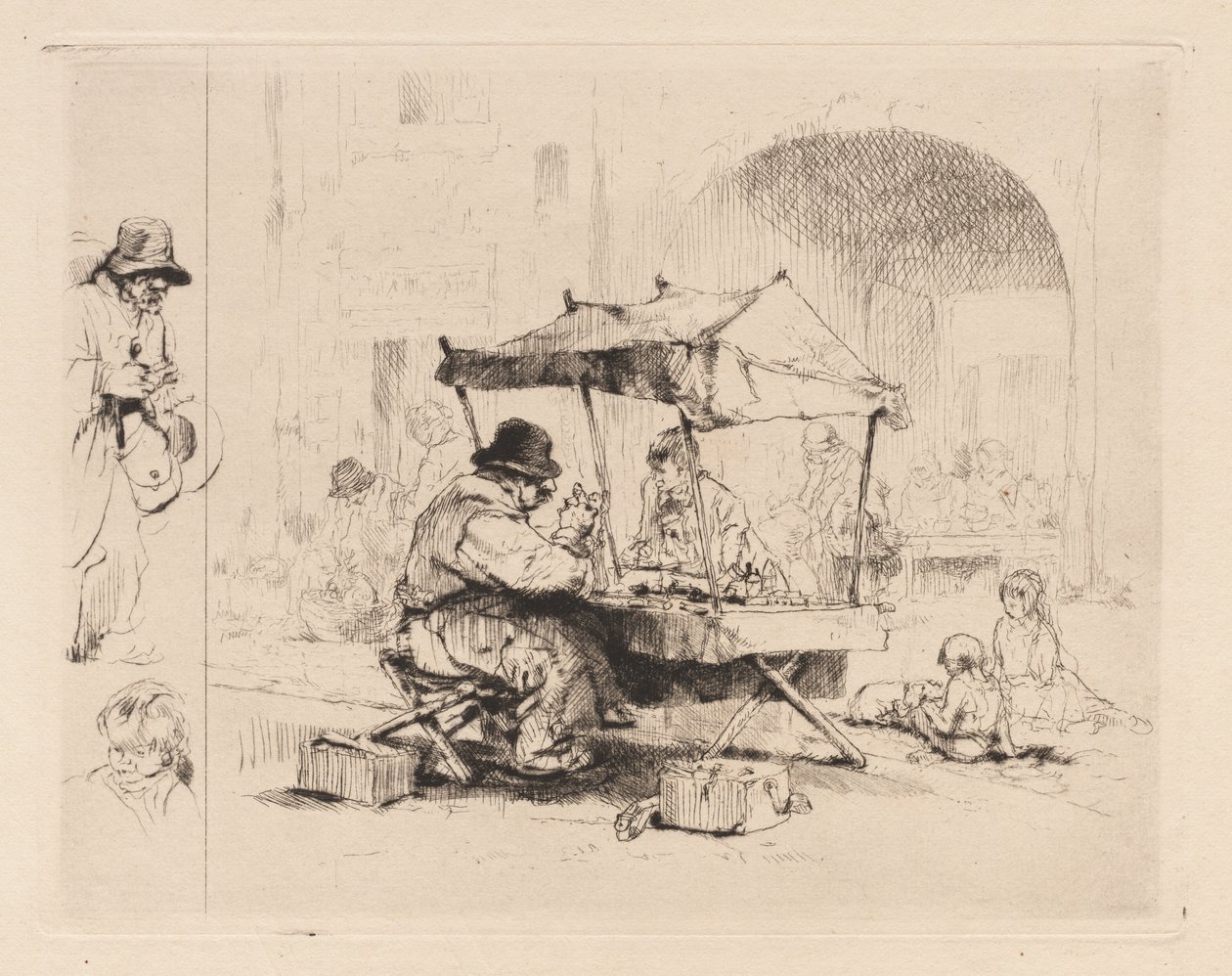 [Tüccar ahırında oynayan çocuklarla birlikte] by Auguste Brouet