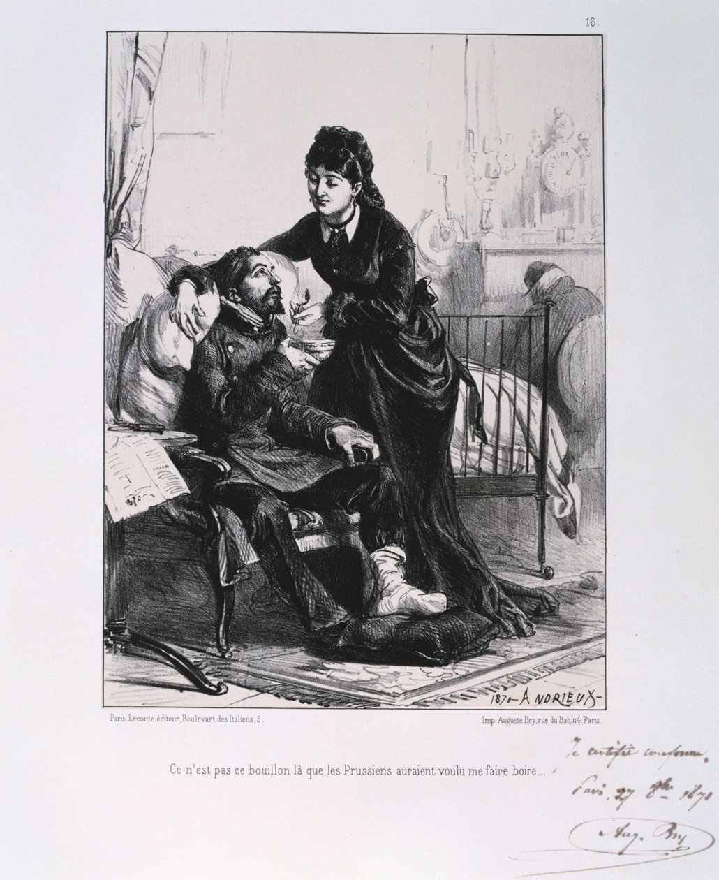 Yaralı bir asker çorbası besleyen bir kadın, Paris Kuşatması, Fransa-Prusya Savaşı, 1870 1871 by Auguste Bry