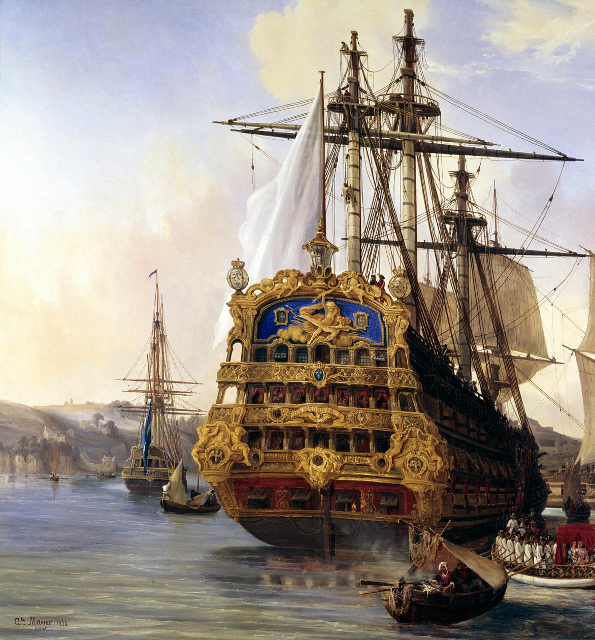 1724 yılında Brest limanındaki “le foudroyant” gemisi”” Detay. Auguste Mayer tarafından tablo (1805-1890) 1724 Brest, Güzel Sanatlar Müzesi - Brest limanında “Le Foudroyant”” gemisi by Auguste Etienne Francois Mayer