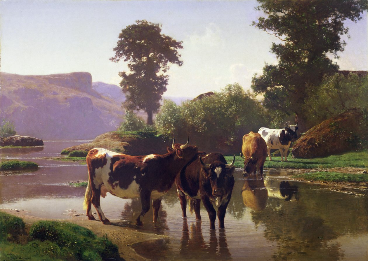 Göl kenarında sığır by Auguste Francois Bonheur