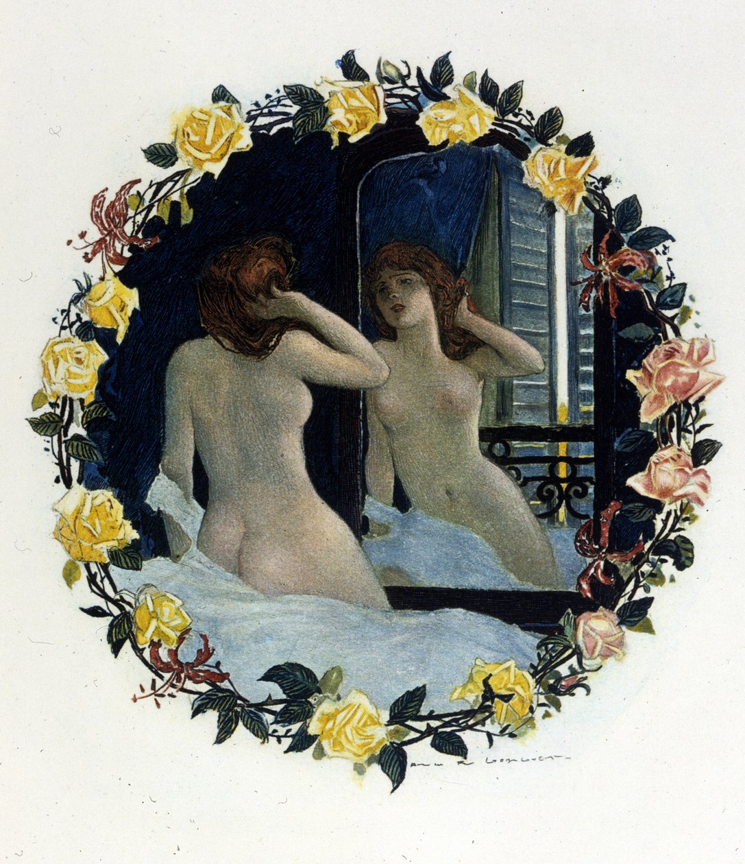 Anatole France (1844 - 1924) tarafından "Le Lys rouge" için Auguste François Gorguet (1862 - 1927) tarafından yapılan illüstrasyon. 1894. by Auguste Francois Gorguet