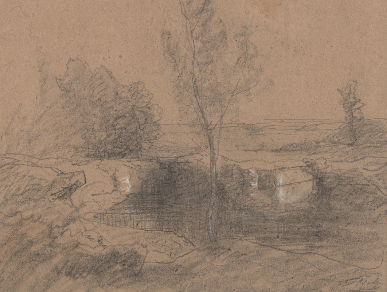 Manzara, c.1853-65 (kalem ve kağıt üzerinde yıkama) by Auguste Francois Ravier