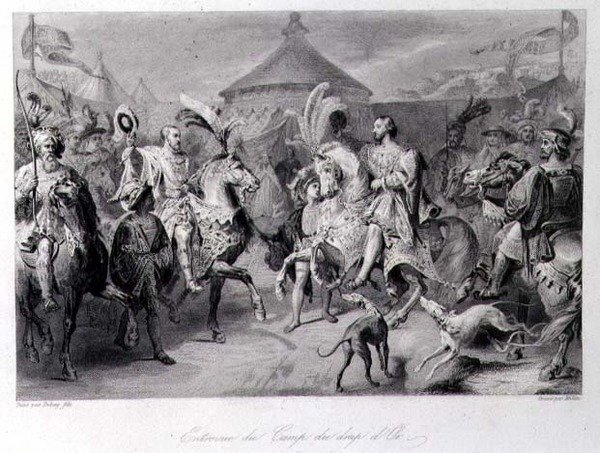 Altın Kumaş Tarlasında Buluşma, 24 Haziran 1520, Millin tarafından gravür (gravür) by Auguste Hyacinthe (after) Debay