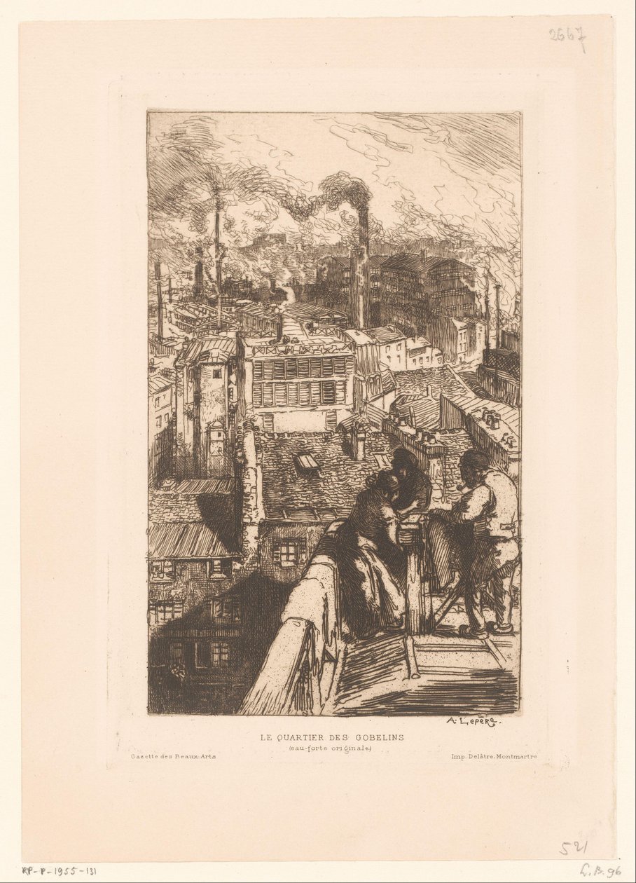Paris'teki Gobelins bölgesindeki çatıların görünümü Le quartier des Gobelins (nesnedeki başlık) by Auguste Lepere