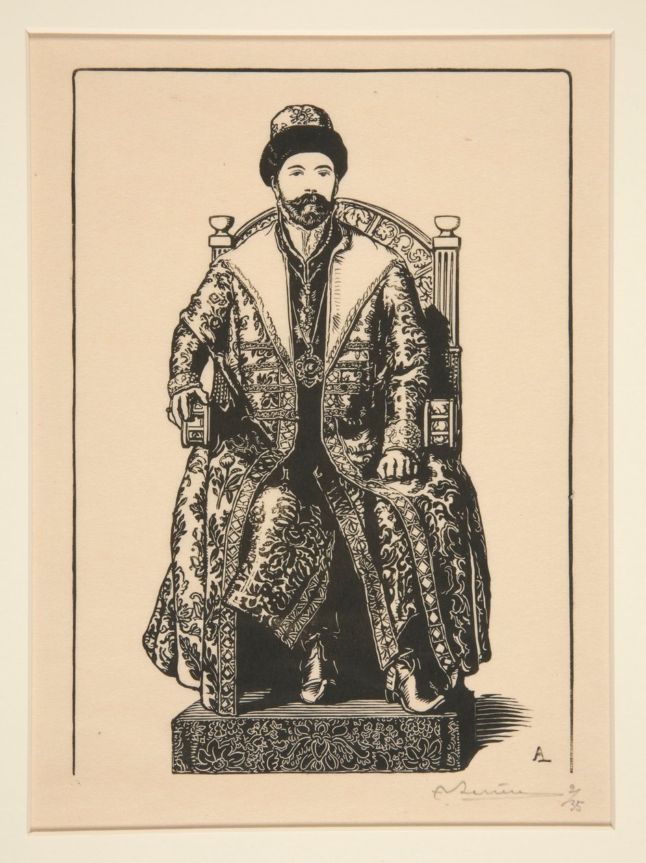 Le Csar en kostüm de sacre (Taç Giydirme Giysilerindeki Çar), La Guerre de 1914, ilk seri, no.3 by Auguste Lepere
