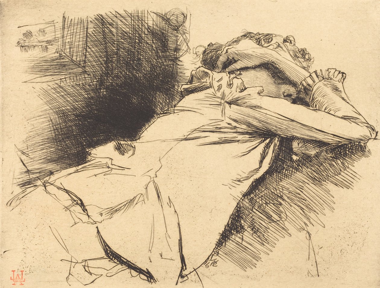 Yaslanmış Kadın Uyuyan Femme couchee sommeillant, 1892. by Auguste Lepere