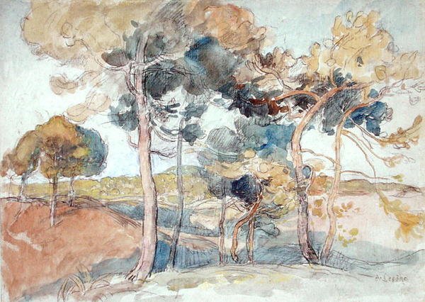 Büyük ağaçlar (kağıt üzerine sulu boya) by Auguste Lepere