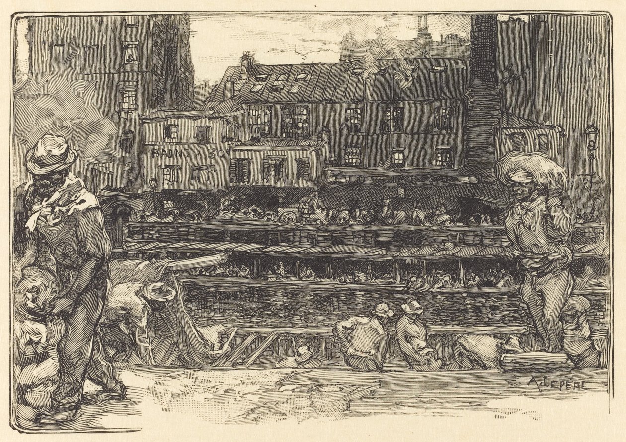 Boşaltma, Canal St. Martin Alçı boşaltıcılar, Canal Saint-Martin, 1890. by Auguste Lepere