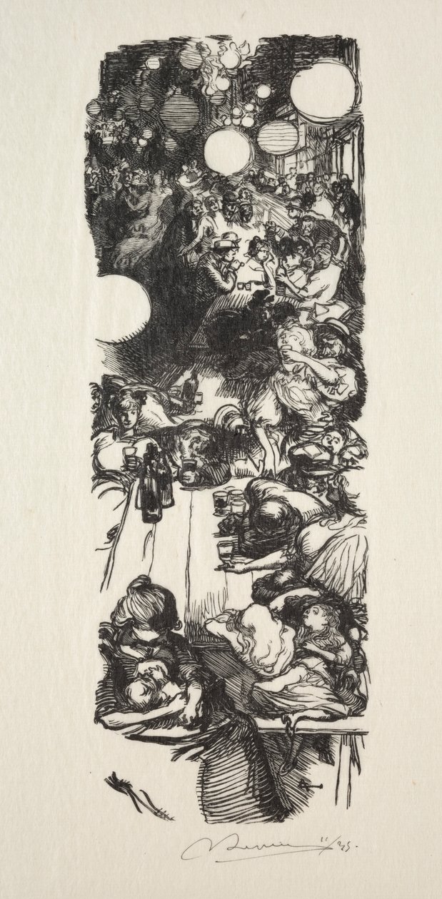 14 Temmuz, Rue de Belleville, gece yarısı. by Auguste Louis Lepère