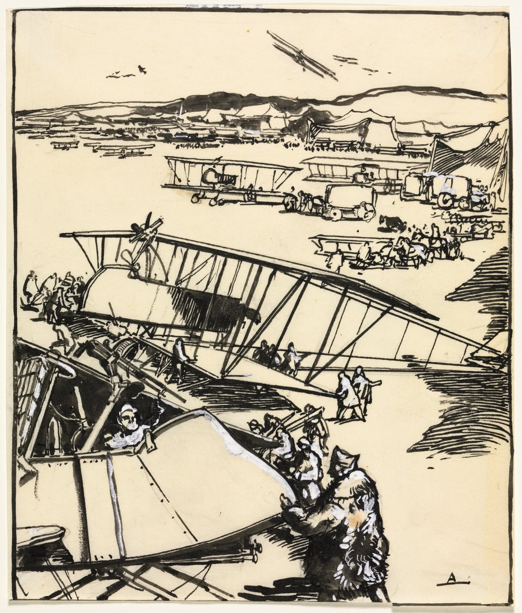 Yerde duran uçaklar (rekto) by Auguste Louis Lepère