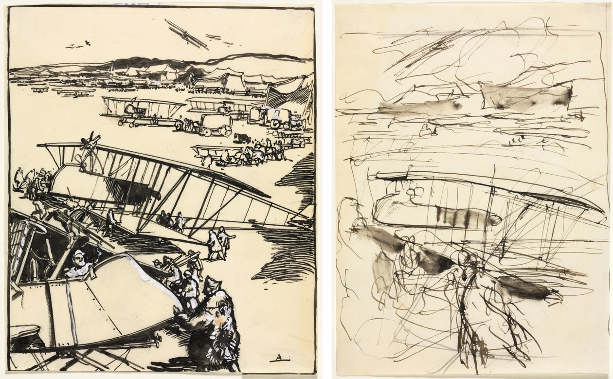 Yerde duran uçaklar (ön ve arka) by Auguste Louis Lepère