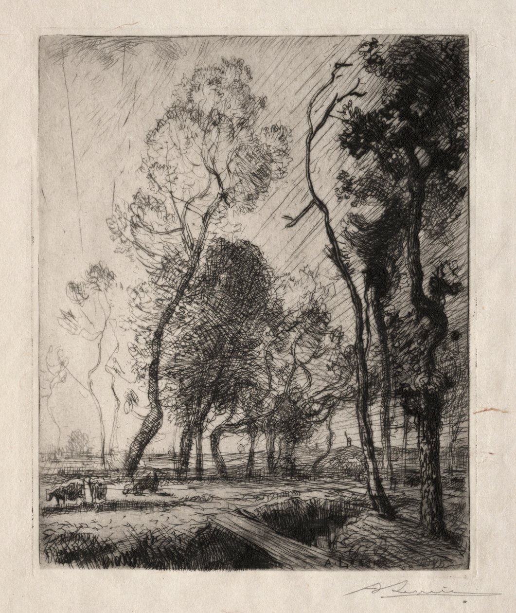 Ağaçların Arkasında Gün Batımı, 1909. by Auguste Louis Lepère